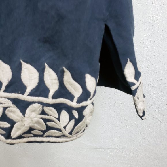 Lucky Brand Women's Blue Floral Embroidered Hook Lined Top Tunic Coat Jacket - Picture 6 of 12